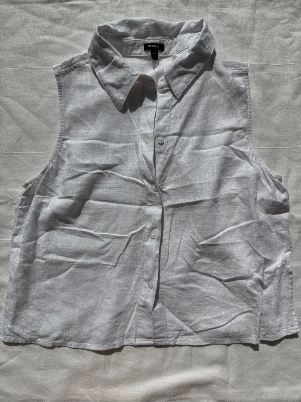 Express White Sleeveless Linen Button-Down Shirt